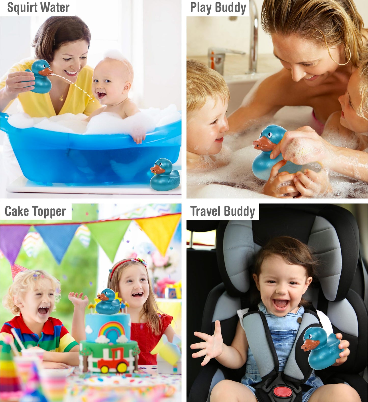DolliBu Metallic Blue Duck Bath Buddy Squirter - Floating Blue Duck Rubber Bath Toy  Fun Water Squirting Bath Time Play for Toddlers  Animal Toy for Bathtub  Beach  and Pool for Girls and Boys