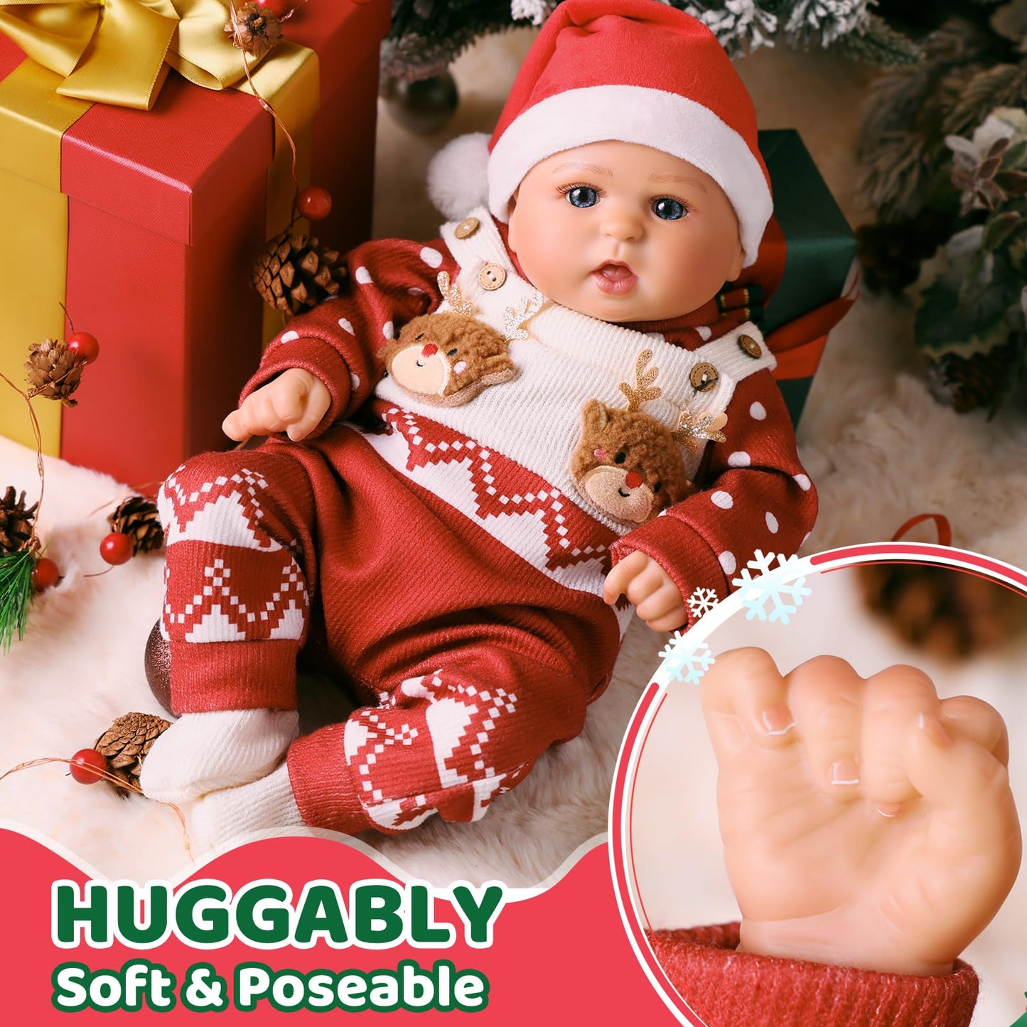 Babeside Festive Style Lifelike Reborn Baby Dolls - 20 Inch Feeling Realistic-Newborn Baby Dolls, Real Life Xmas Baby Dolls With Gift Box And Toy Accessories Gift For Kids Age 3+