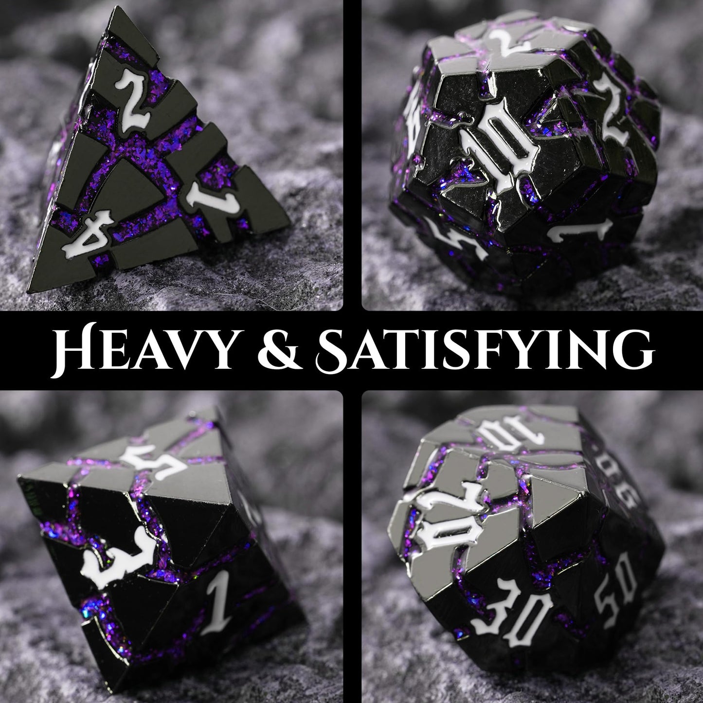 Soar Forge Metal Dice for DND - Beautiful Cracked Glitter Metal Dice Set - Polyhedral Dice Compatible with Dungeons and Dragons