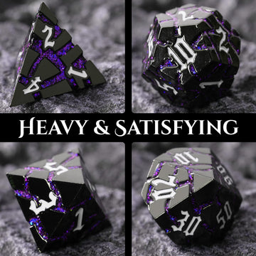 Soar Forge Metal Dice for DND - Beautiful Cracked Glitter Metal Dice Set - Polyhedral Dice Compatible with Dungeons and Dragons