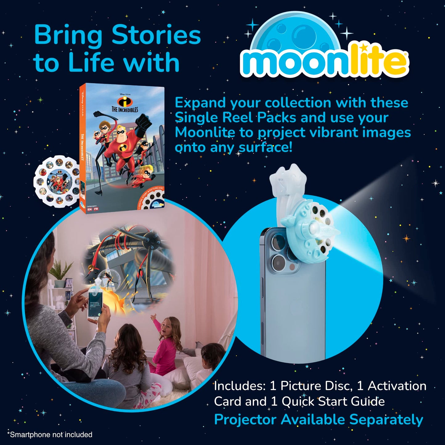 Moonlite Storytime The Incredibles Storybook Reel, A Magical Way To Read Together, Digital Story For Projector, Fun Sound Effects, Learning Gifts For Kids Ages 1 Year And Up