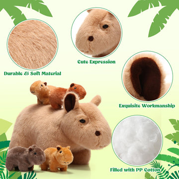 Hollowfly 5 Pcs Capybara Stuffed Animals Capybara Plush Set Gift For Kids Mommy With 4 Cute Babies Inside Soft Stuffed Capybara
