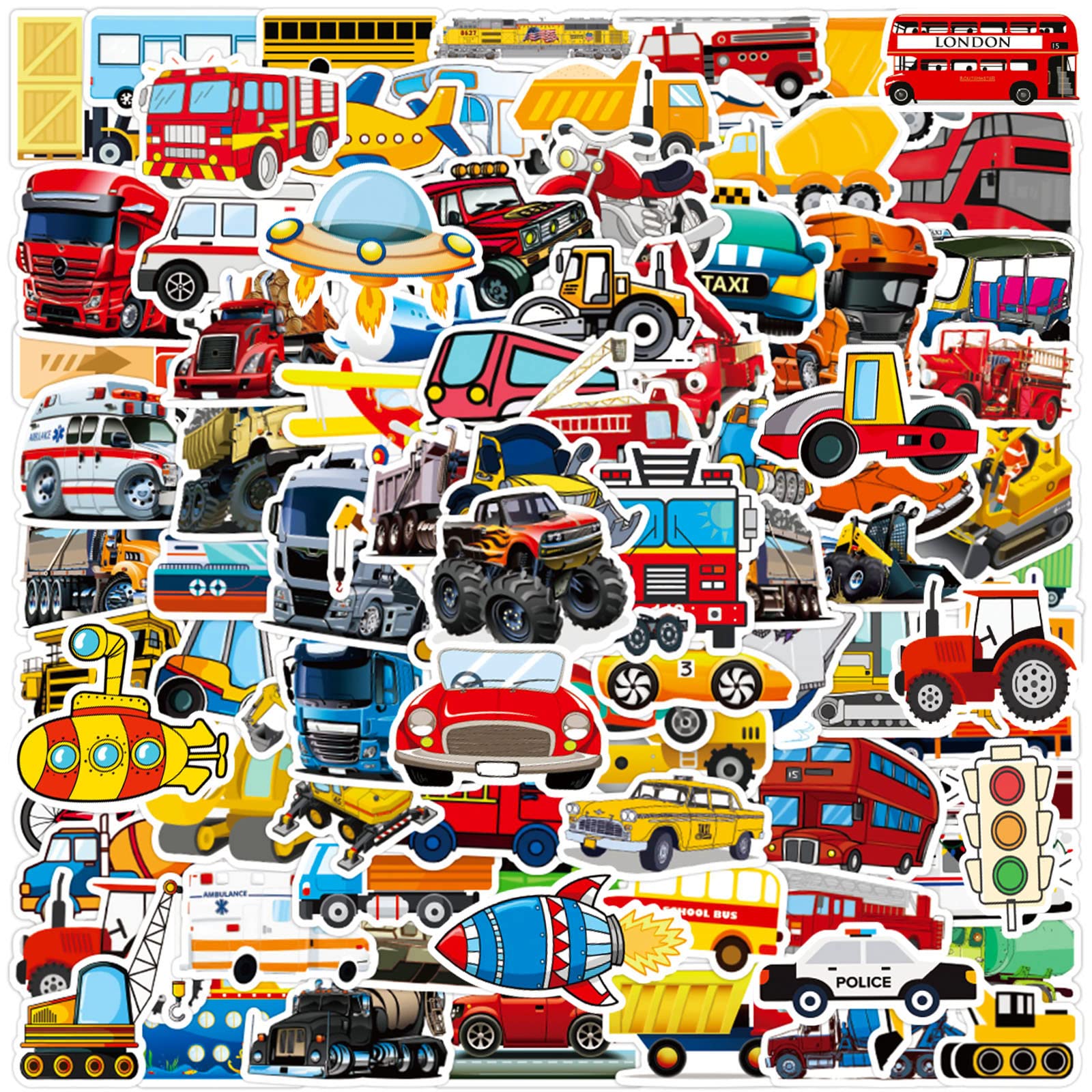 Car Stickers For Water Bottles, 100 Pcs Transportation Vehicle Truck Stickers For Kids Boys, Vinyl Waterproof Truck Stickers For