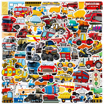 Car Stickers For Water Bottles, 100 Pcs Transportation Vehicle Truck Stickers For Kids Boys, Vinyl Waterproof Truck Stickers For
