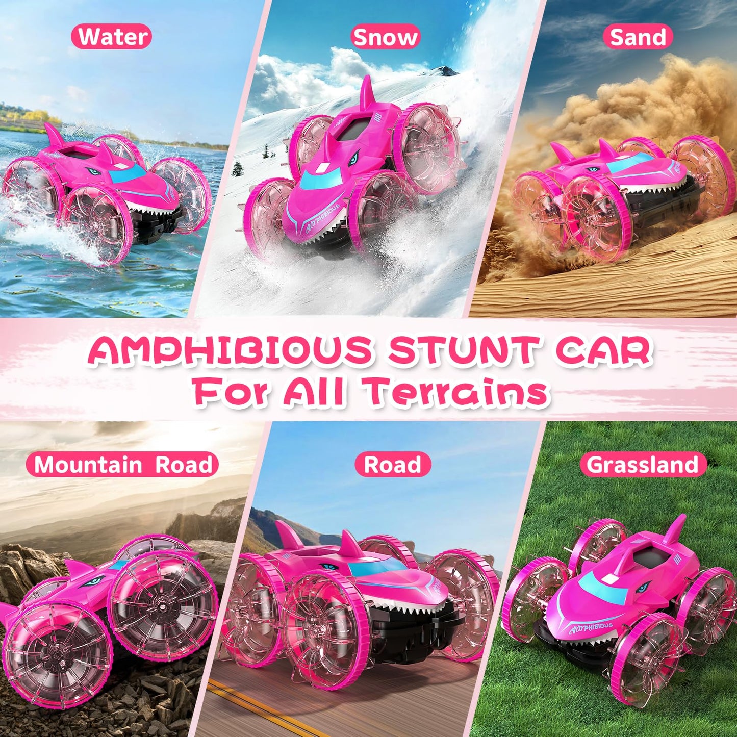 Axirata Amphibious RC Car with Lights for Kids 6-12 Year Old Girls Toy Gesture Hand Remote Control Boat 4WD 2.4GHz Waterproof RC