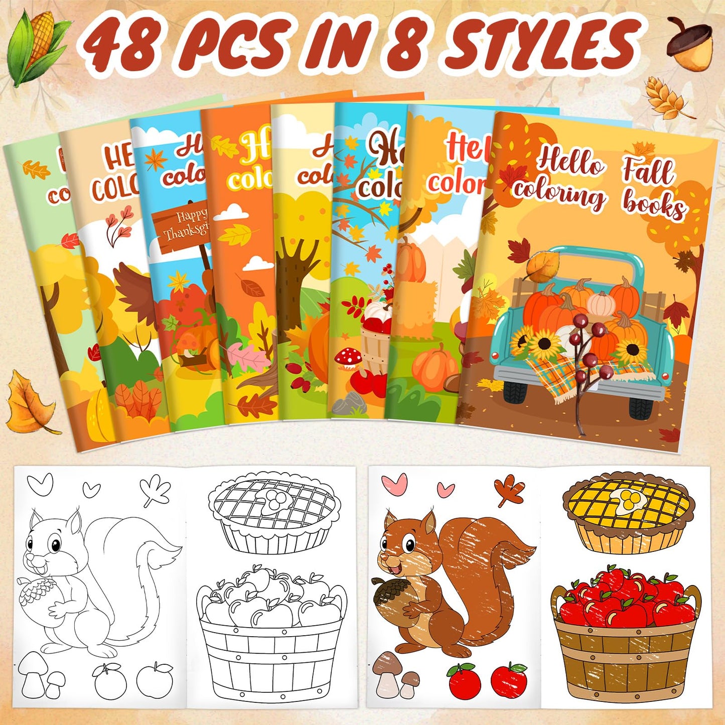 Containlol 48 Pcs Fall Coloring Books Thanksgiving Mini Coloring Books Thanksgiving Activity Book Bulk Fall Harvest Party Favors