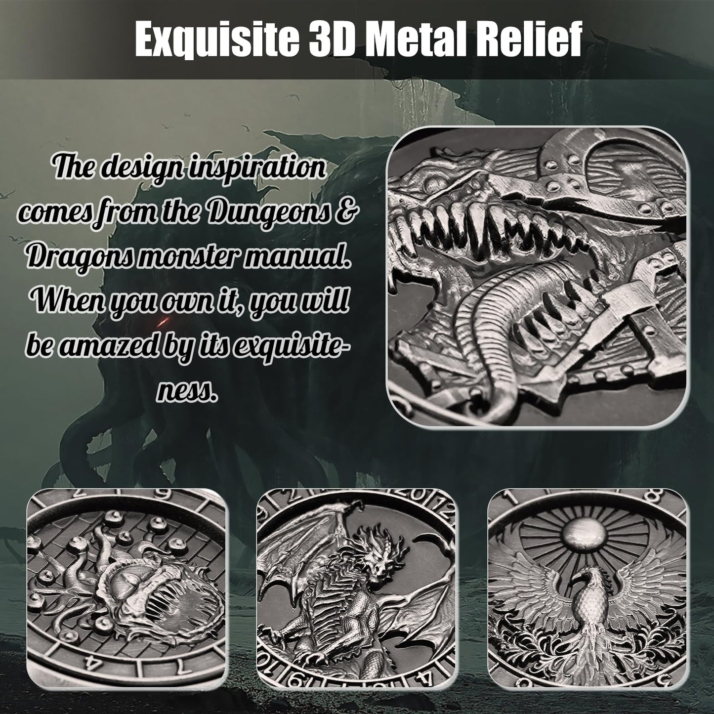 DND Spinner Dice, 7 in 1 Unique Metal Dice Set with 3D Relief for Dungeons and Dragons Gifts, Cool Polyhedral Role Playing Game