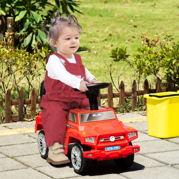 Aosom Kids Ride On Push Car, Suv Style Sliding Walking Car For Toddle With Horn, Music, Working Lights, Hidden Storage And Anti-Dumping System, Red