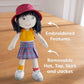 Haba 12'' Soft Doll Yuki With Black Hair, Embroidered Face, Stylish Bucket Hat And Clothes - Washable Toddler Baby Doll For 18 M