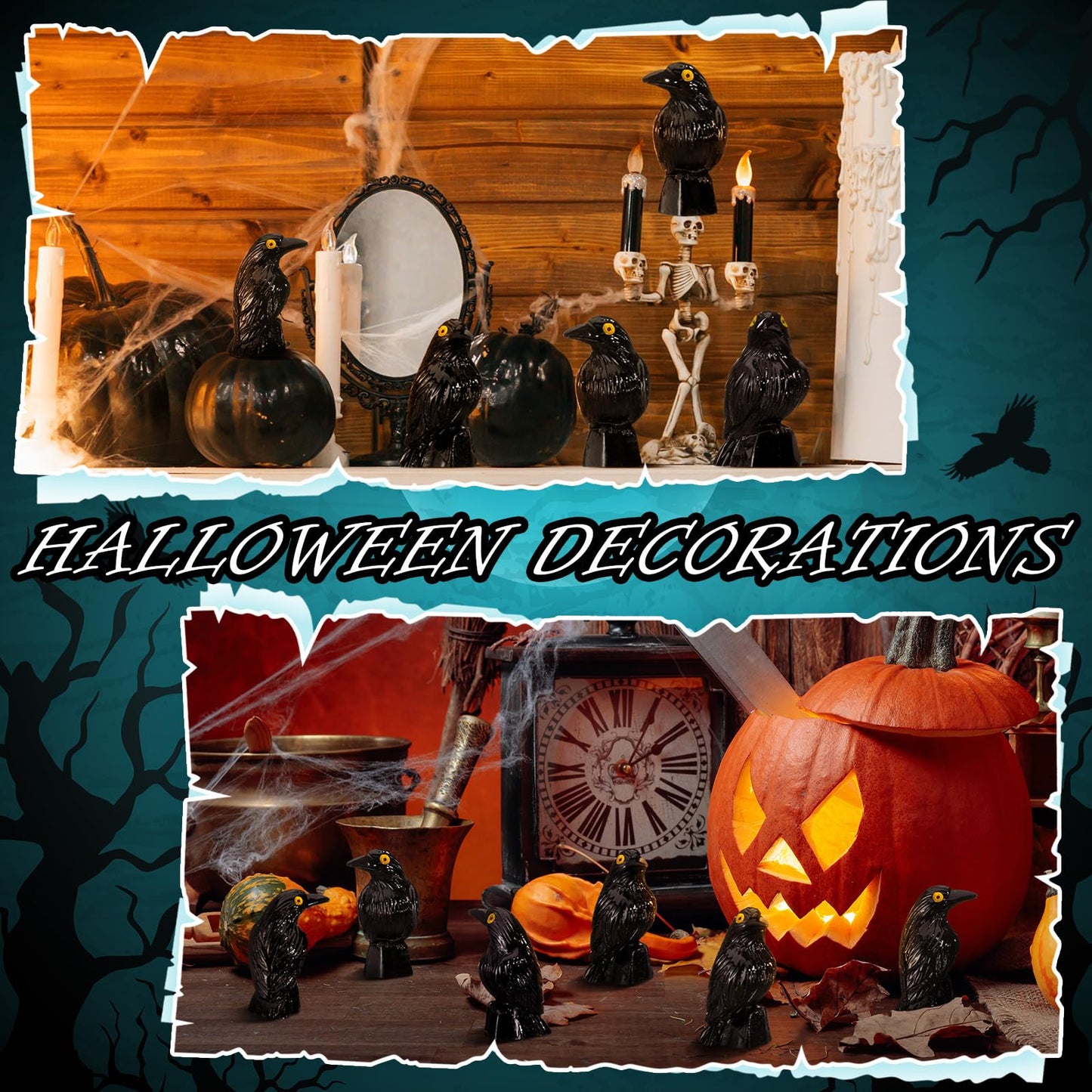 50 Pcs Mini Halloween Figurines Miniature Crows Mini Resin Figures Black Raven Halloween Decor Mini Resin Animals For Mini House