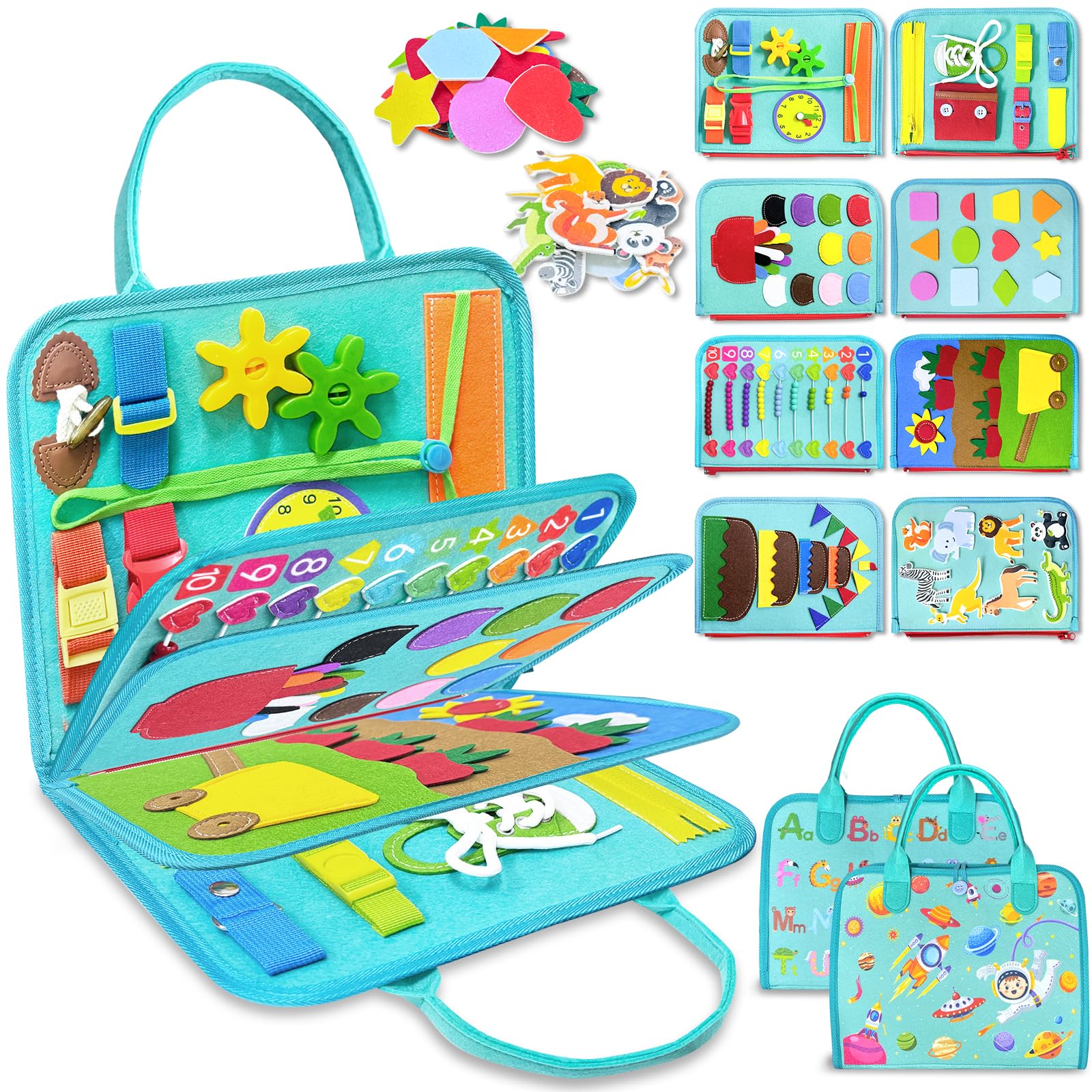 Exorany Busy Board Montessori Toys For 1 2 3 4 Year Old Boy Girl Birthday Gifts, Busy Book Sensory Learning Toys For Toddlers 1-