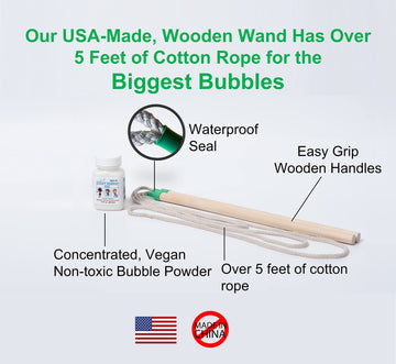 Bubbleventi Giant Bubble Kit | Made In Usa | Includes 2 Wooden Wands, A Tips And Tricks Booklet, And 1 Bubble Mix - Makes 4 Gallons Of Big Bubble Solution |Use At Birthdays And Family Fun