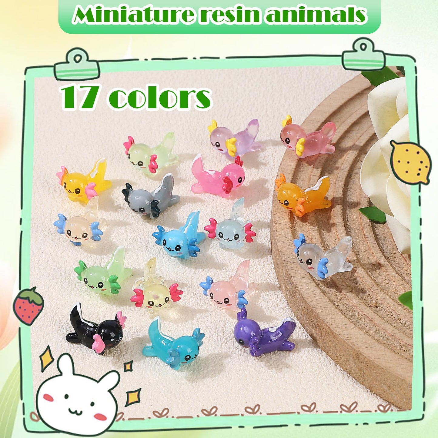CozyWhimsy Mini Resin Axolotl Set - 51 PCS Glow-in-the-Dark Aquarium Decor for Dollhouse and DIY Miniature Gardens