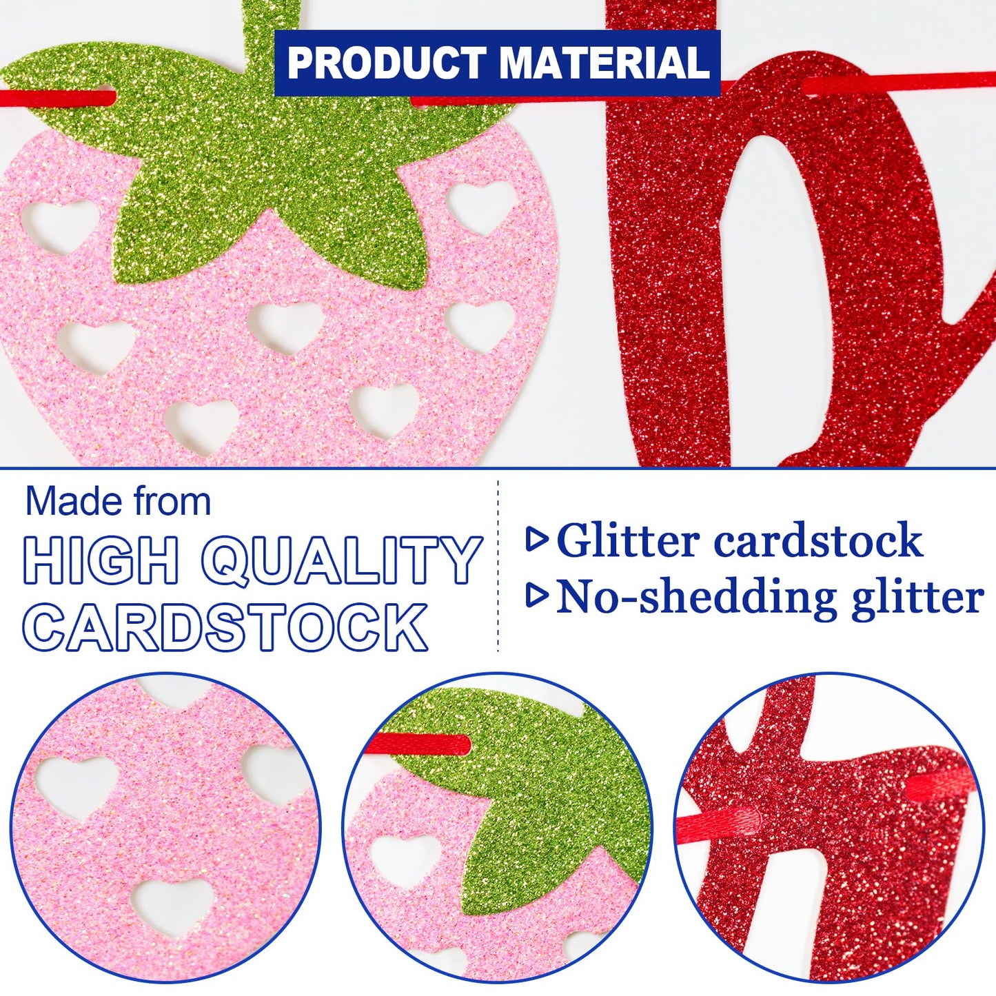 Berry First Birthday Banner, Glitter Strawberry Banner, 1St Birthday Decor (Red)