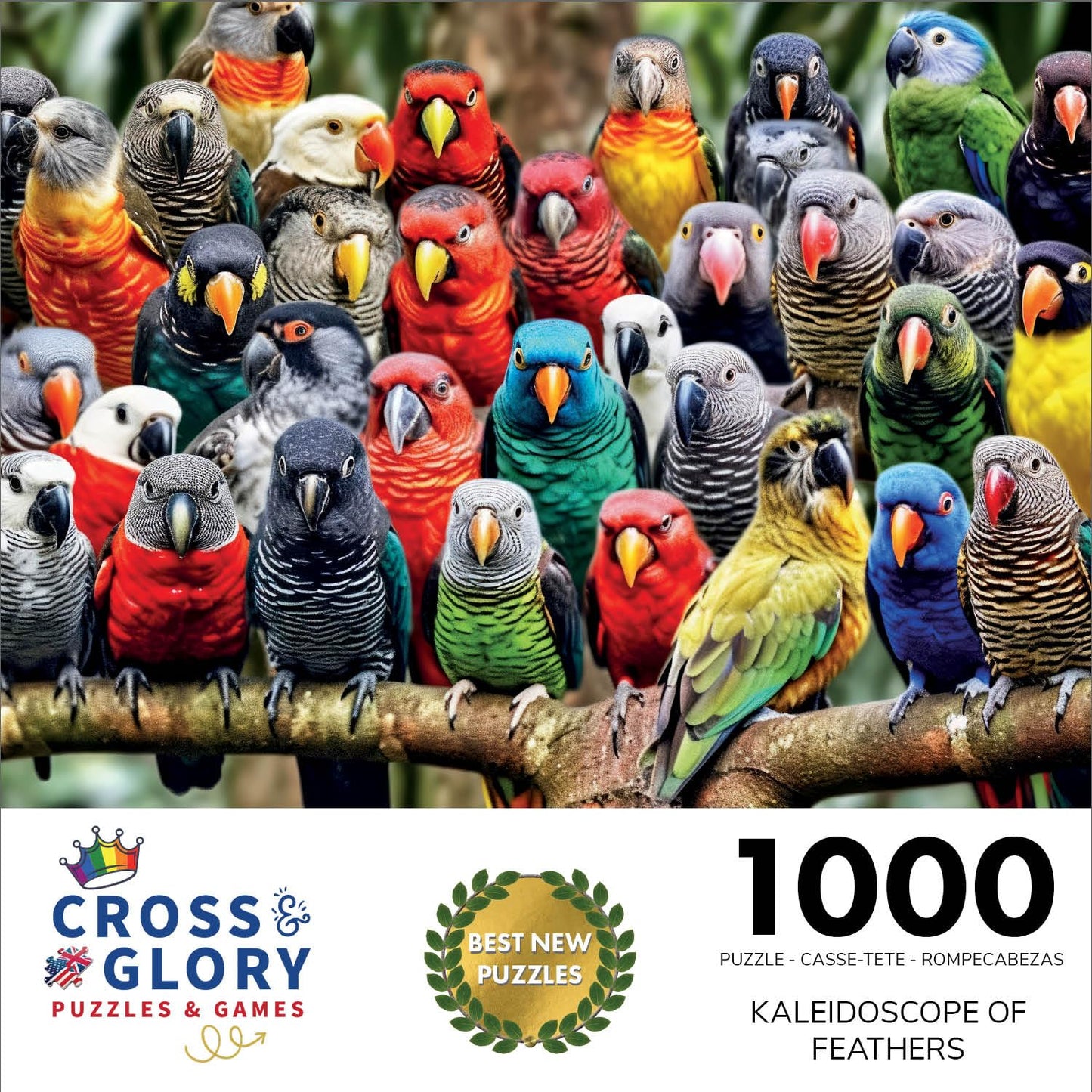 Cross & Glory 1000 Piece Jigsaw Puzzle - Kaleidoscope of Feathers, Large Size, Durable Cardboard, Unique Bird Artwork