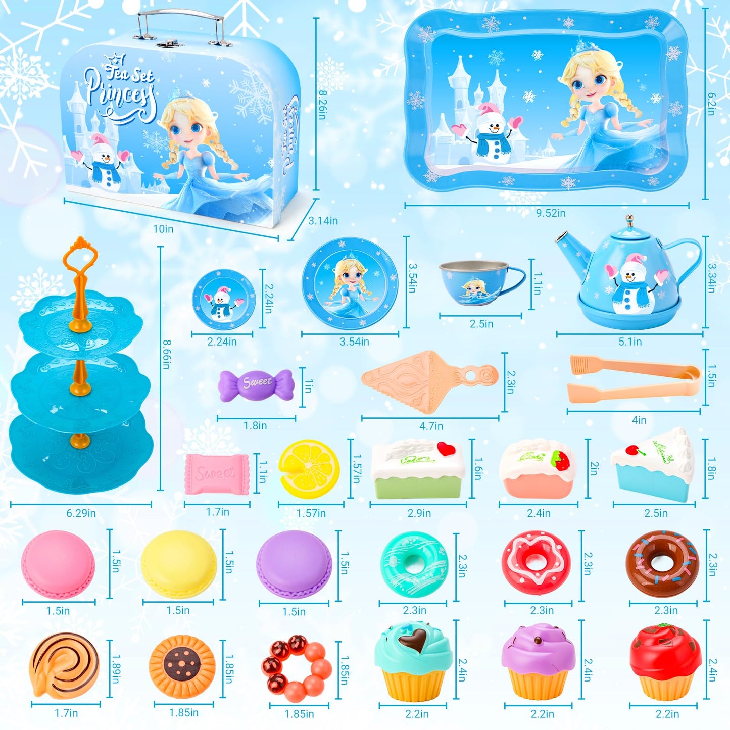 INNOCHEER Tea Party Set for Little Girls Toys, Frozen Toys for Girls Gifts, Tea Sets for Toddlers 3-5, Pretend Play Kitchen Toy,