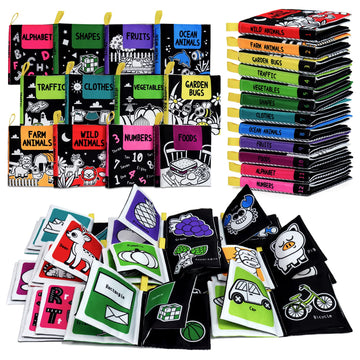 Okooko Soft Baby Books Black And White High Contrast 12Pcs Soft Cloth Books Bath Books Crinkle Washable Non-Toxic Early Education Preschool Learning Toy For Newborns Babies Infants Toddlers Kids