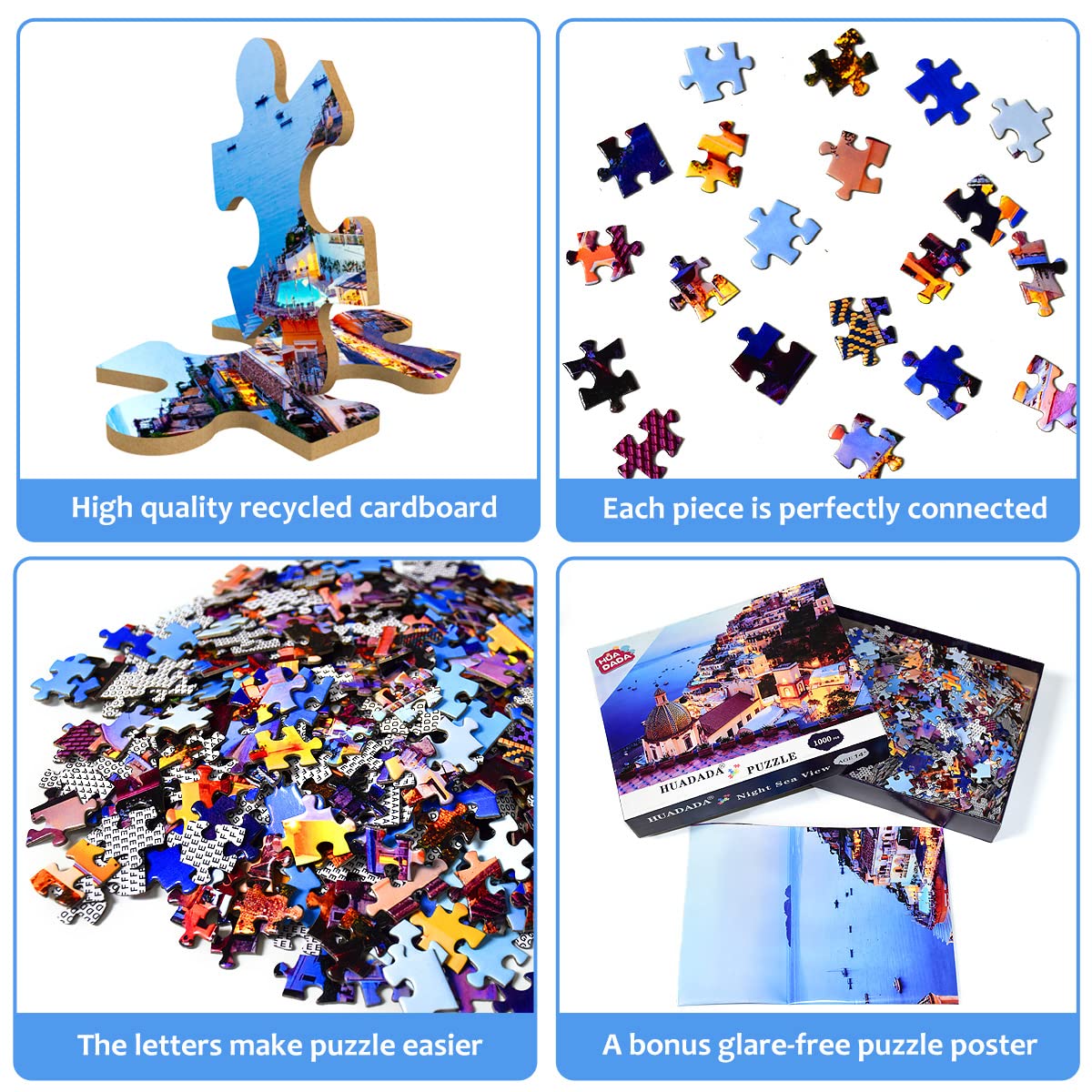 Jigsaw Puzzle 1000 Piece - Dreamy Positano - Signature Collection Twilight Sea Sight Large Puzzle Game Artwork For Adults Teens