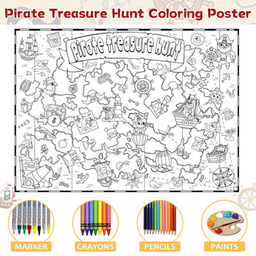 Naozinebi Pirate Coloring Poster For Kids Giant Coloring Poster Large Treasure Hunt Coloring Tablecloth Jumbo Coloring Books For