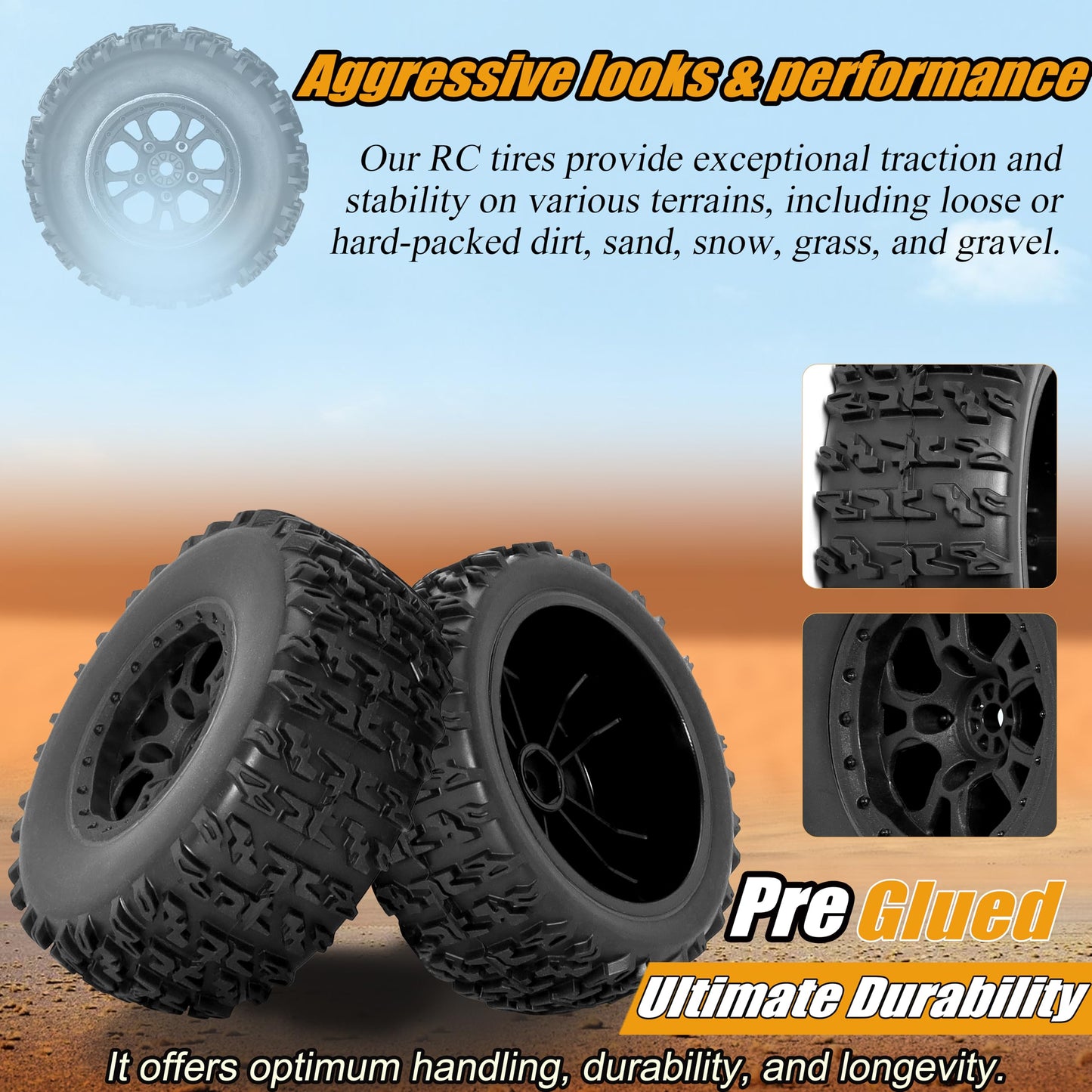 RC Station 12mm Hex RC Wheels and Tires 4PCS 1/10 Scale RC Short Course Truck Tires for 4x4 2WD Traxxas Slash Arrma Senton Tires