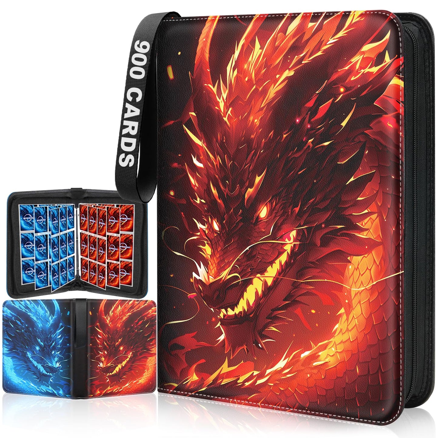 Winsing Card Binders 9 Pocket with 900 Pockets enhanced Zipper Case with 50 Removable Pages  Trading Folder Album Sleeves Holder Sheets for Game and Sports Cards Gifts for Boys and Girls Red
