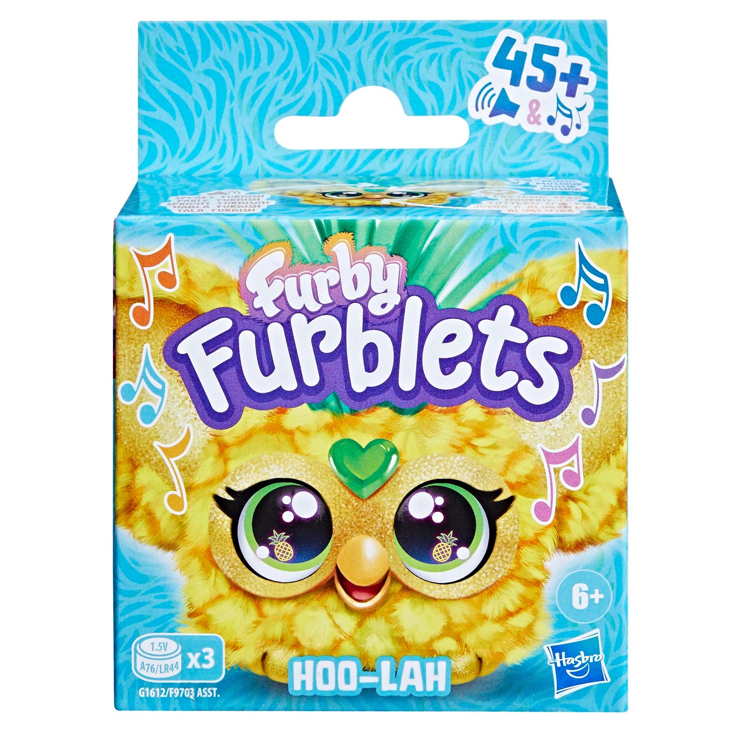 Furby Furblets Hoo-Lah Pineapple Mini Friend, 45+ Sounds & Music, Speaks Only Furbish, Electronic Plush Toys For 6 Year Olds & Up, Yellow & Green