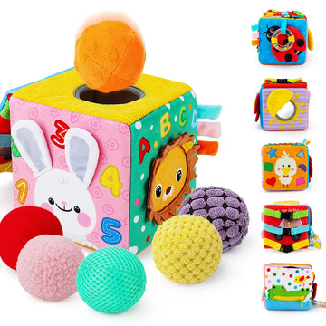 Beetoy Sensory Busy Cube For Baby, Montessori Infant Toys With Textured Sensory Balls, Early Learning Travel Toys For Fine Motor