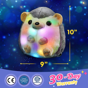 Bstaofy 10'' Light Up Hedgehog Stuffed Animal Glow Soft Plush Toy Led Nightlight Bedtime Gift For Toddlers Kids On Birthday Christmas