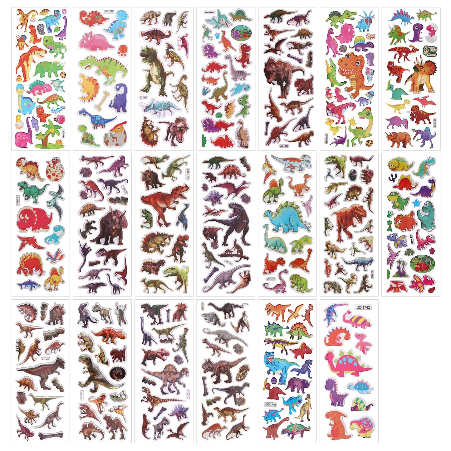 20 Sheets Kids Dinosaur Stickers, Adorable 3D Cartoon & Real Dinosaur Theme Stickers Animal Themed Party Supplies for Water Bott