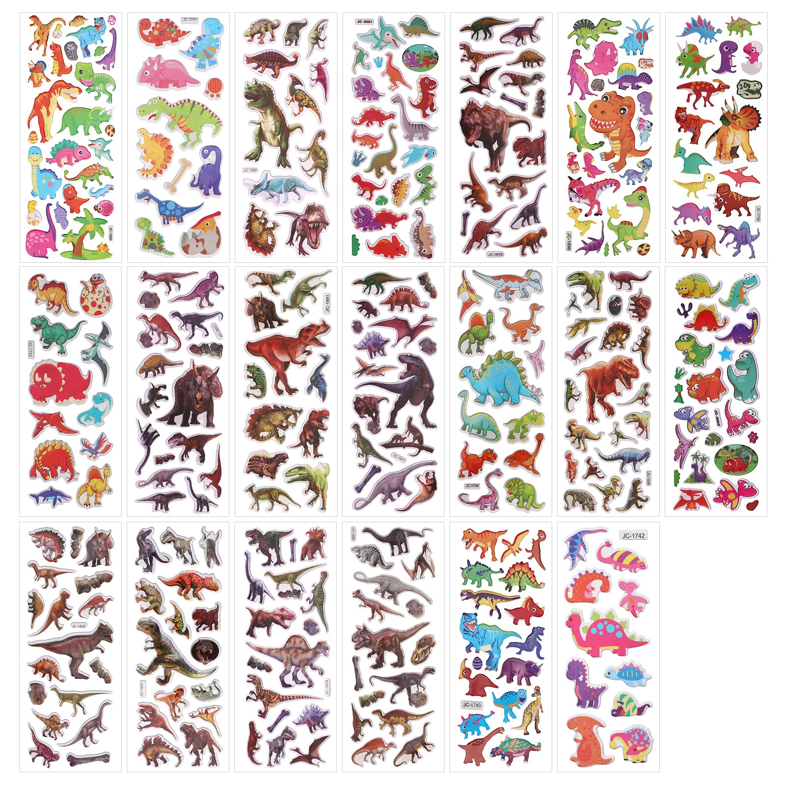20 Sheets Kids Dinosaur Stickers, Adorable 3D Cartoon & Real Dinosaur Theme Stickers Animal Themed Party Supplies for Water Bott