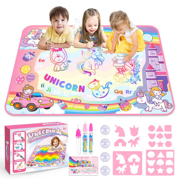 Toddler Toys For 2 3 4 5 Year Old Kids Boys Girls, Unicorns Gifts For Girls Water Doodle Mat Preschool Educational Learning Toy Doodle Drawing Mat Birthday Gift Easter Basket Stuffers For Kids Age 2-5