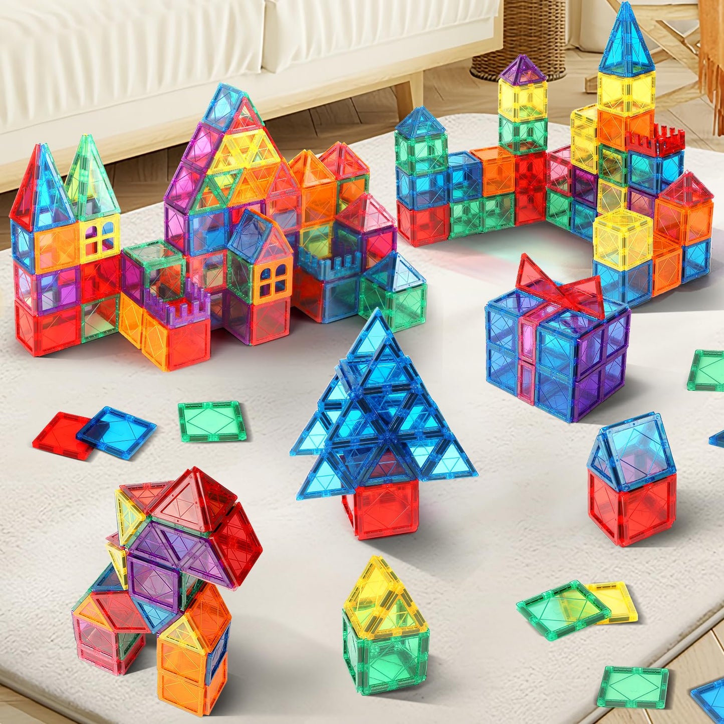 100Pcs Magnetic Tiles Kids Toys - Magnetic Building Blocks Stem Magnet Building Set Preschool Learning Magnetic Toys For Kids Ag