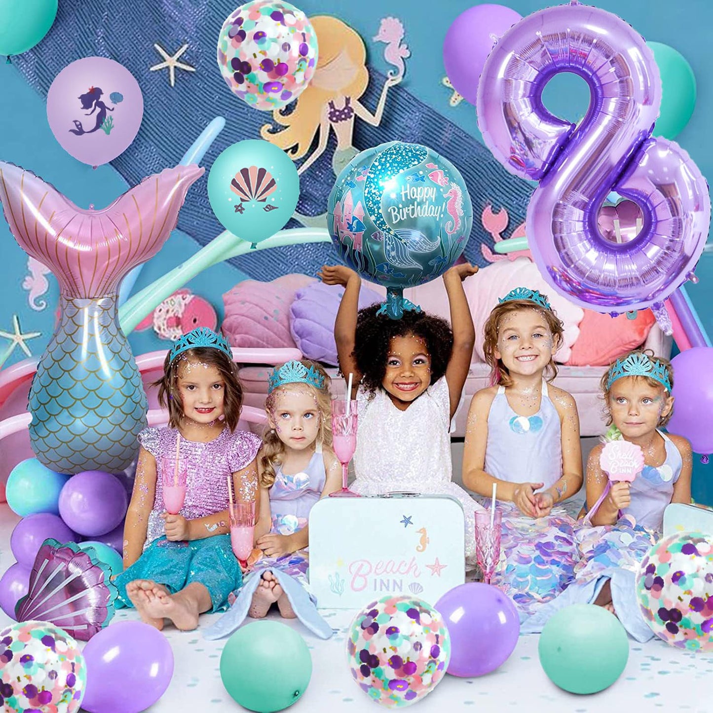 40 Inch Purple Number 8 Balloon,Giant Large Number 8 Balloon,8Th Birthday Mermaid Balloons,Children'S Birthday Party Baby Shower