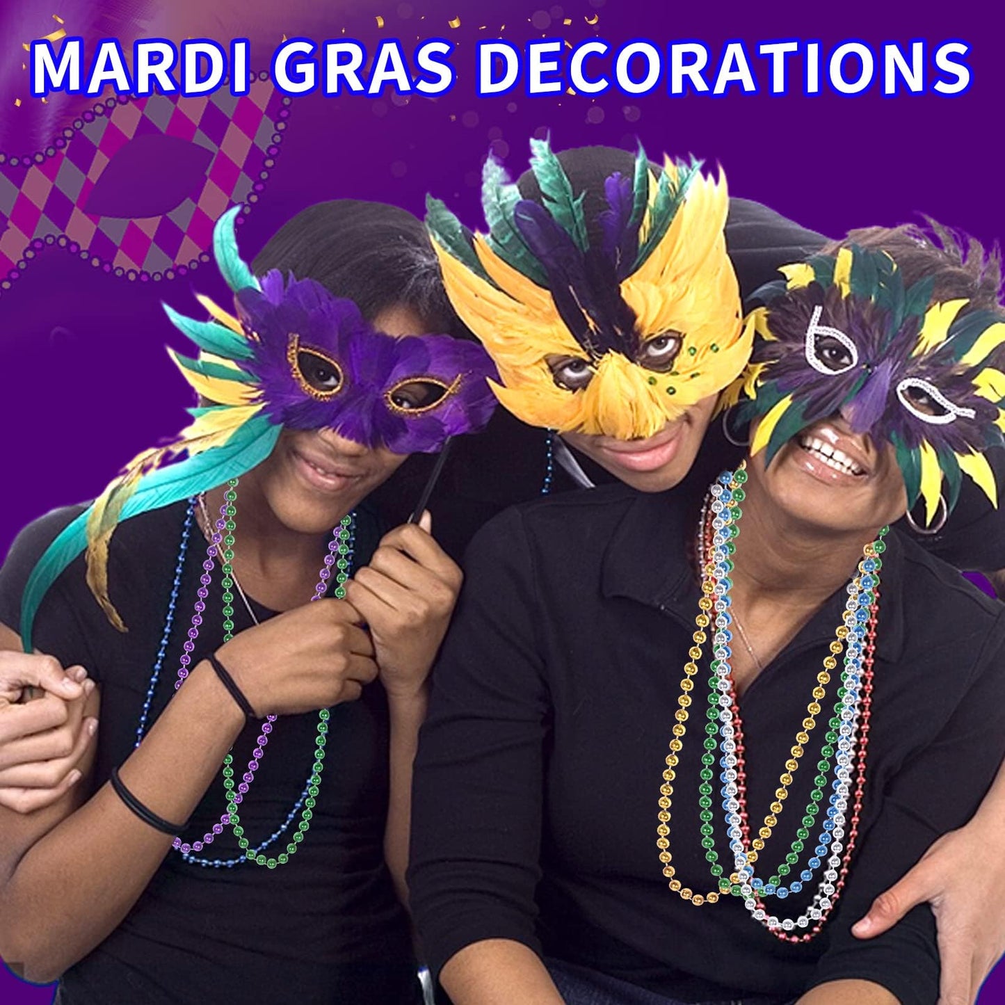 YAXINRUI 24pcs Mardi Gras Beads Necklaces, Metallic Beads Necklaces for Mardi Gras Party, Christmas Party, St. Patrick's Day, Me