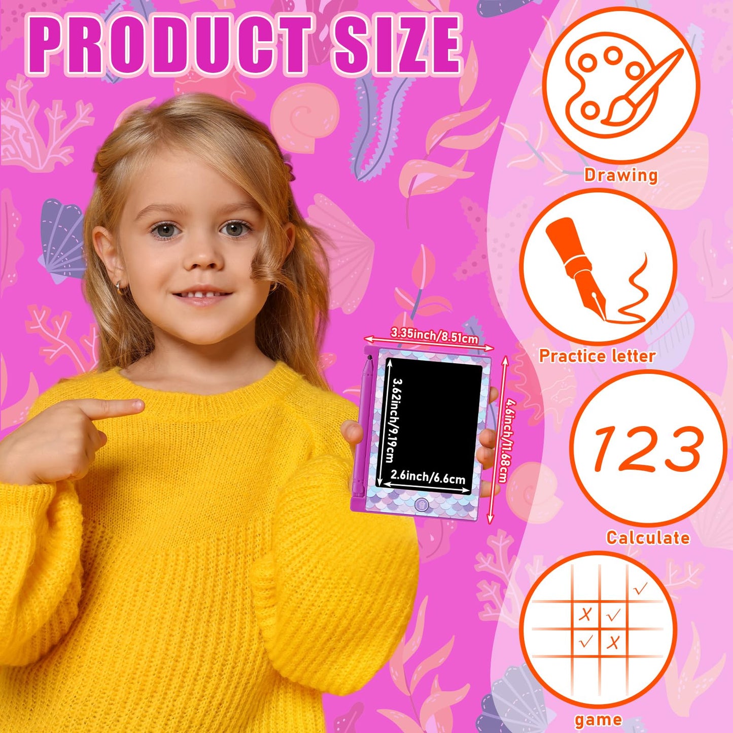 Nezyo 24 Pack Mermaid Party Favors, 4.6 Mini LCD Writing Tablet for Kids, Mermaid Checked Board Drawing Tablet Erasable Reusab