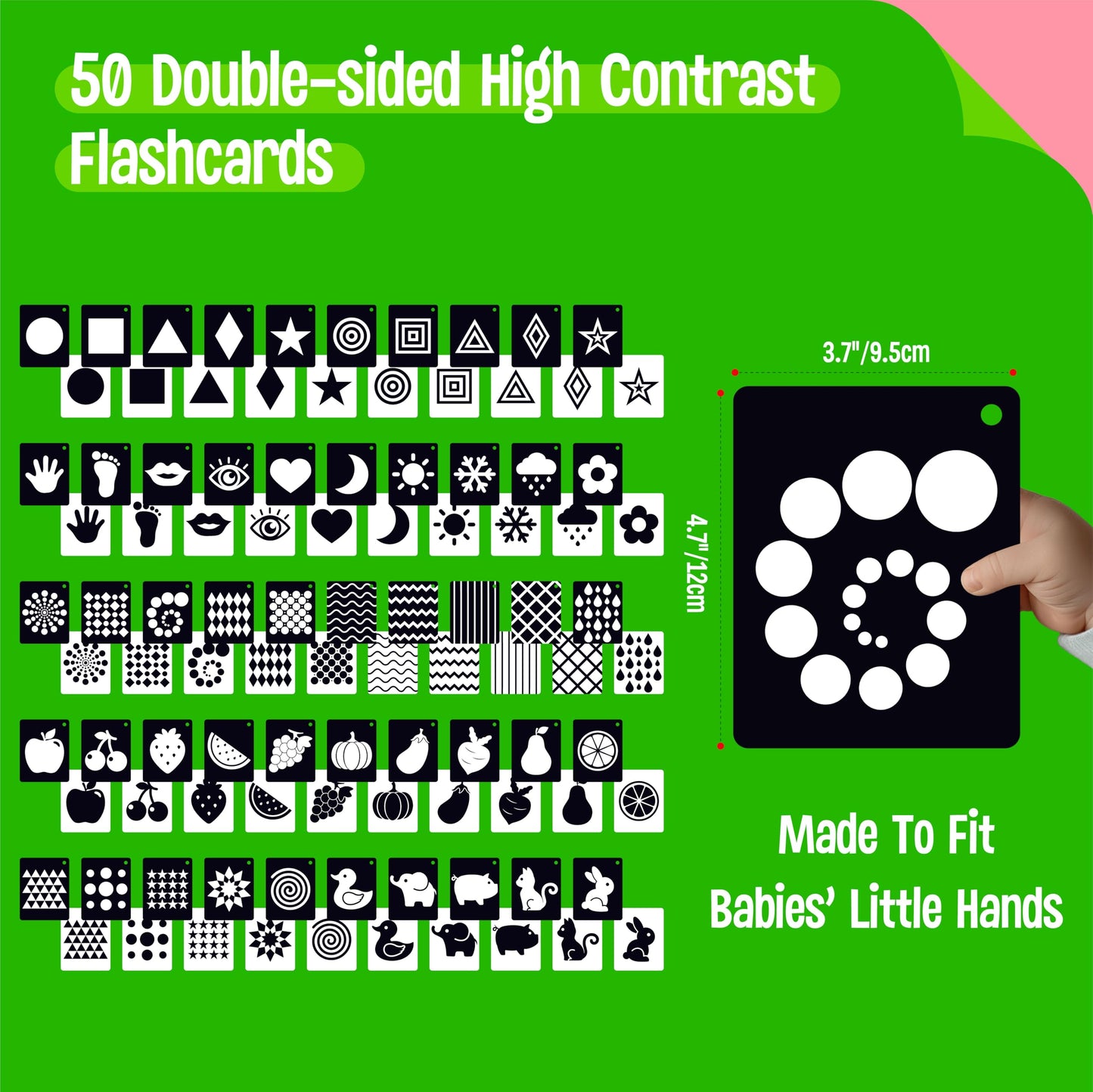 50PCS High Contrast Baby Flashcards  100 Pages Black & White Visual Stimulus Flash Cards  Brain Development Cards Set Montessori Sensory Toys for Infants Newborn Boy Girl Baby Tummy Time (0-3 Months)