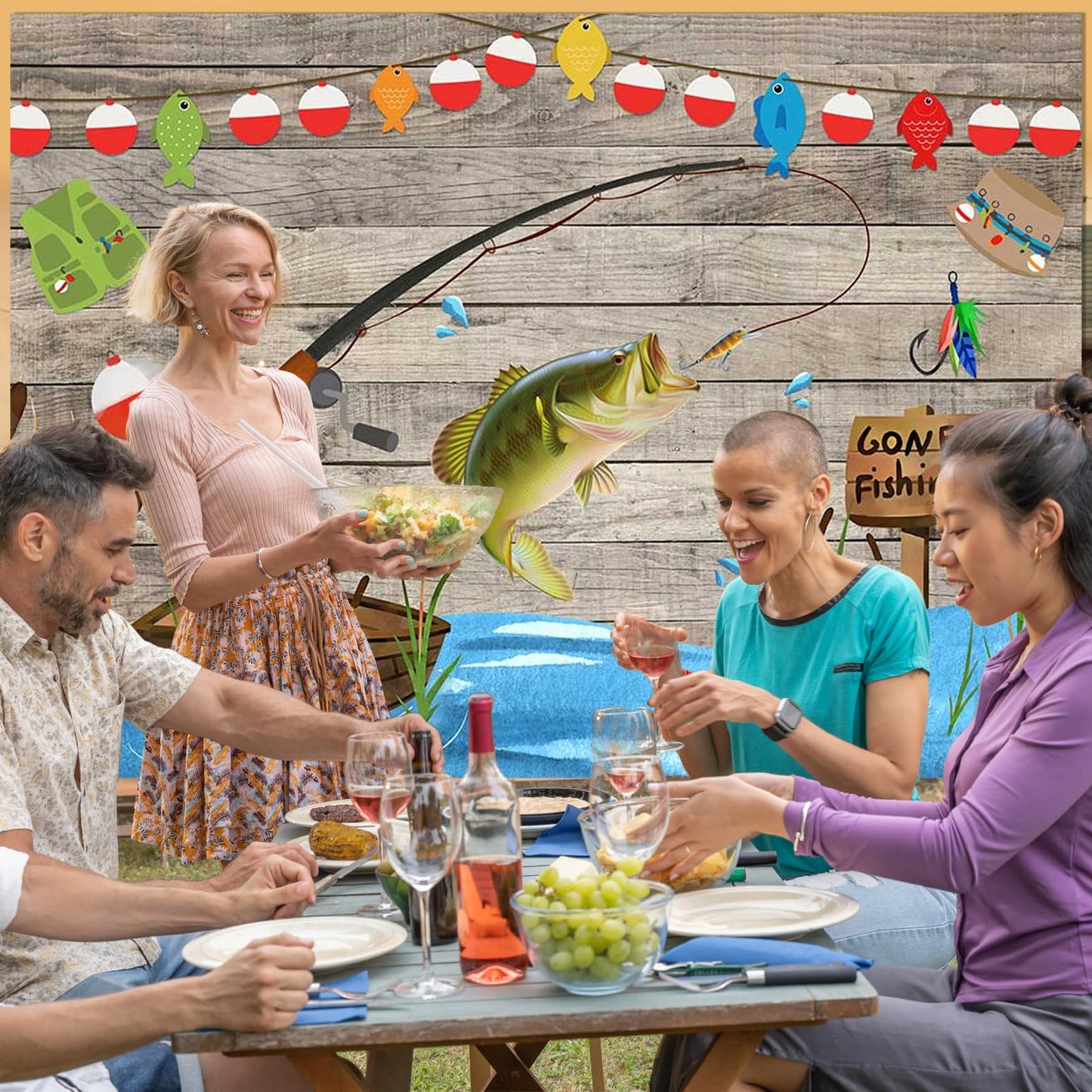 Avezano Rustic Wood Gone Fishing Backdrop for Birthday Party O Fish Ally Kids Baby Shower Photography Background Retirement Fish