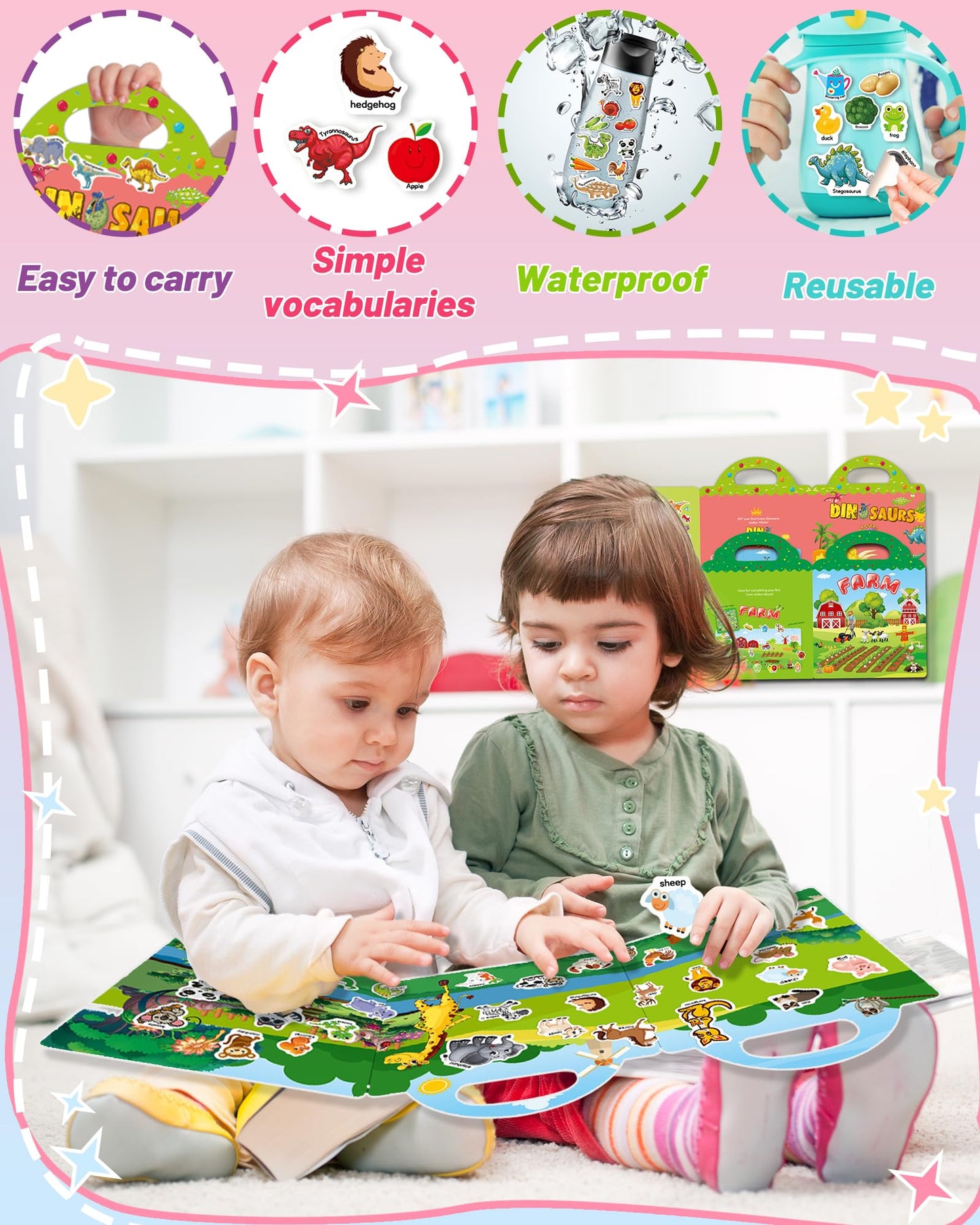 3 Pack Reusable Sticker Book For Toddlers 2-4 Years, Toddler Sticker Book For Kids, Toddler Activities Crafts Preschool Learning