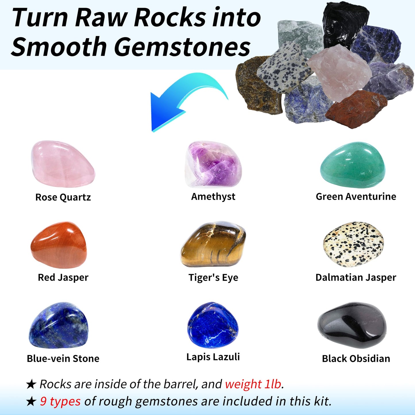 KomeStone K1 Rock Tumbler Kit - 2.5LB Capacity, Digital Timer, Variable Speeds, Brush Motor, 11.3x9.17x5.87 inches
