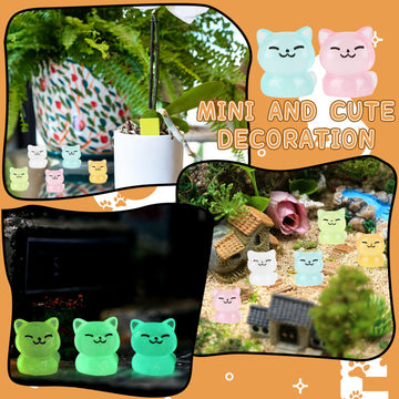 Ccinee 60Pcs Luminous Mini Cat Miniauter Figures Glow In The Dark Resin Cat Figures Micro Fairy Ornaments Tiny Cats Miniature For Bag Cake Topper Birthday Party Favors
