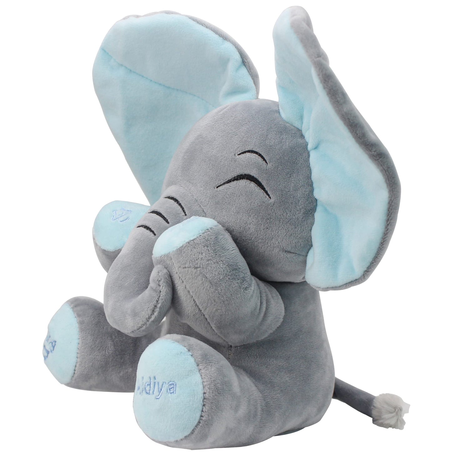 Aidiya Elephant Stuffed Animals Baby Gifts Peluches Ear Interactive Elephant Talking Singing Plush Toys For Girls Boys Gift Adjustable Volume 11.8' Set (Blue)
