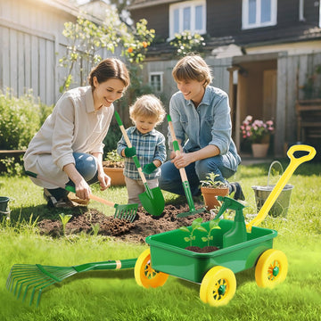 Duckura Kids Gardening Tools Set - 7pcs Wheelbarrow Set for Kids with Shovel  Rake  Leaf Rake  Outdoor Yard Digging  Toys  Christmas Birthday Gifts for Boys Girls Age 3 4 5 Years Old(Yellow)