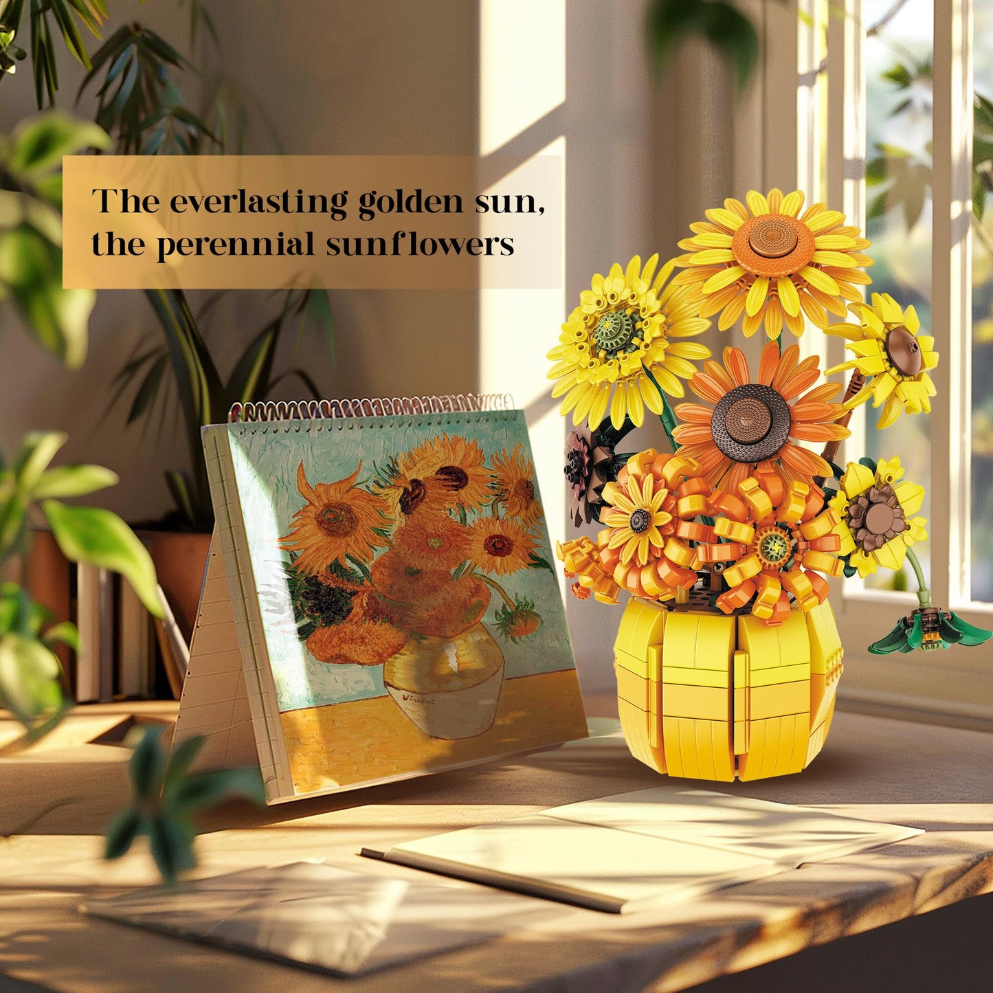 chanbrick Sunflower Building Set Flowers with Vase Van Gogh Botanical Collection for mature-themed -1009pcs Compatible with Lego