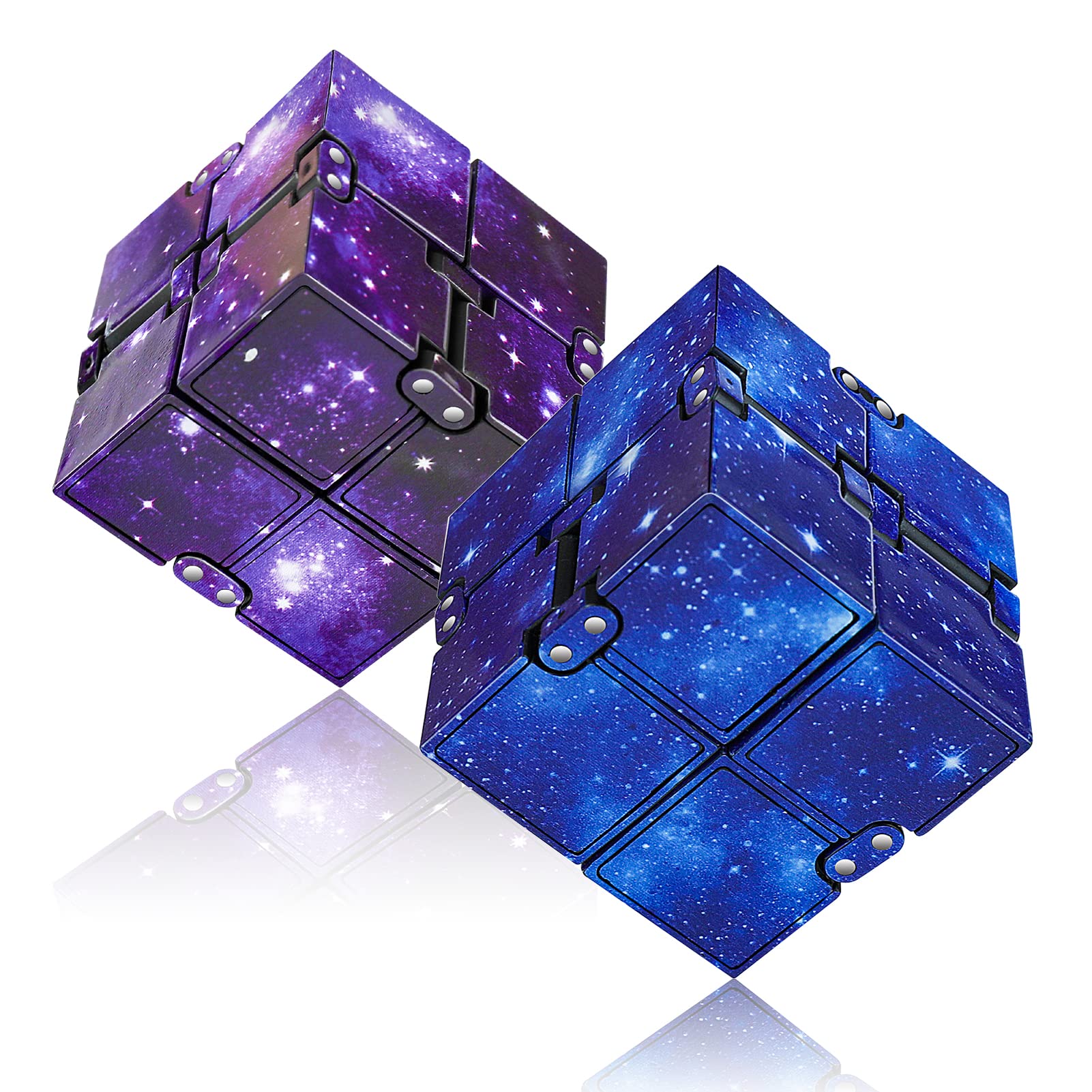 WUQID Infinitycube Fidget Toy Stress Relieving Fidgeting Game for Kids and mature-themeds Cute Pocket-Sized Unique Gadget for Anxiety Relief and Kill Time (2  Blue & Purple Galaxy)