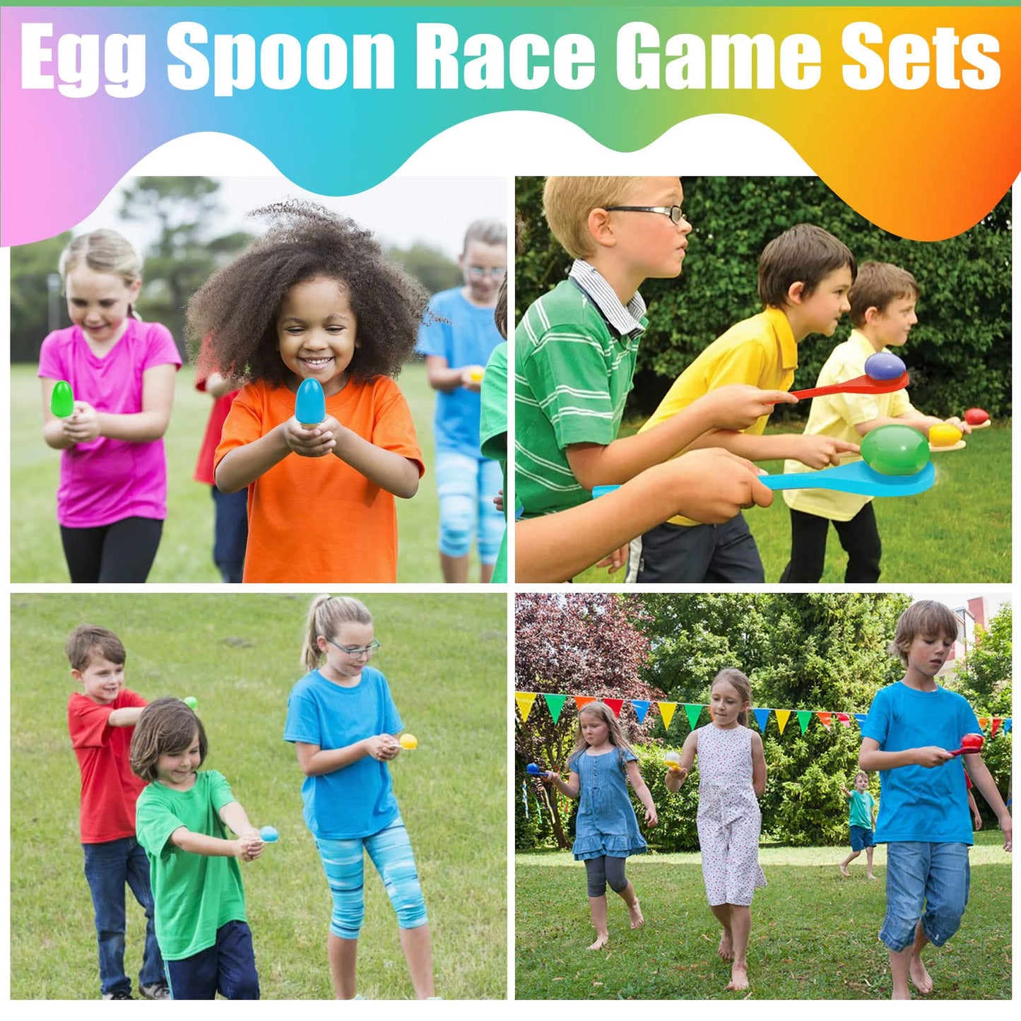 24 Pack Easter Egg and Spoon Race Game, 6 Colors Egg Spoon Race Game Sets with 12 Eggs and 12 Spoons, Halloween Egg Hunt Games,