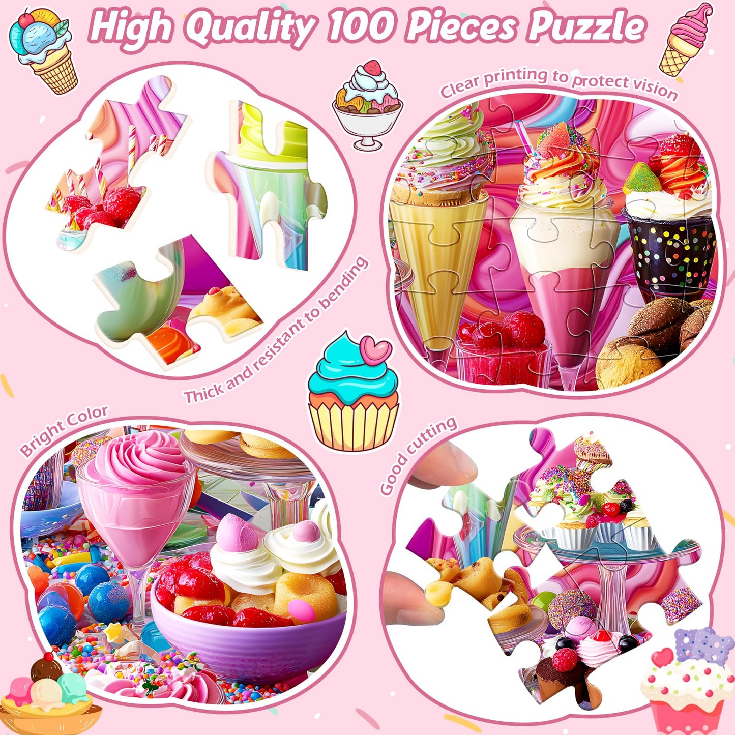 Puzzles for Kids Ages 4-8 100 Piece Puzzles for Kids Ice Cream Puzzle for Kid Ages 4-6 6-8 8-10 Large Piece Jigsaw Puzzle for Children Senior mature-themed Educational Puzzle Toys Preschool Birthday Gifts