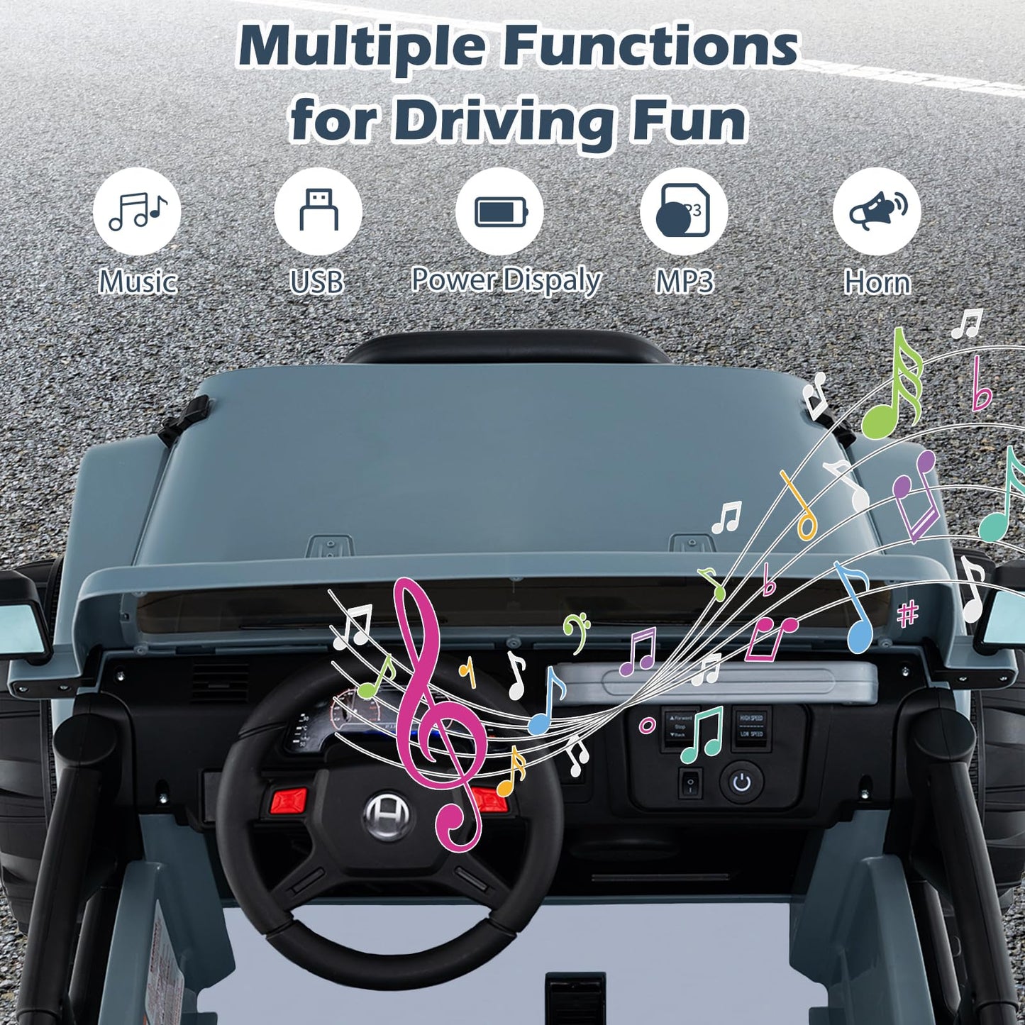 Olakids 2 Seater Ride On Truck, 12V Battery Powered Electric Vehicle For Kids With Remote Control, Power Display, Led Lights, St