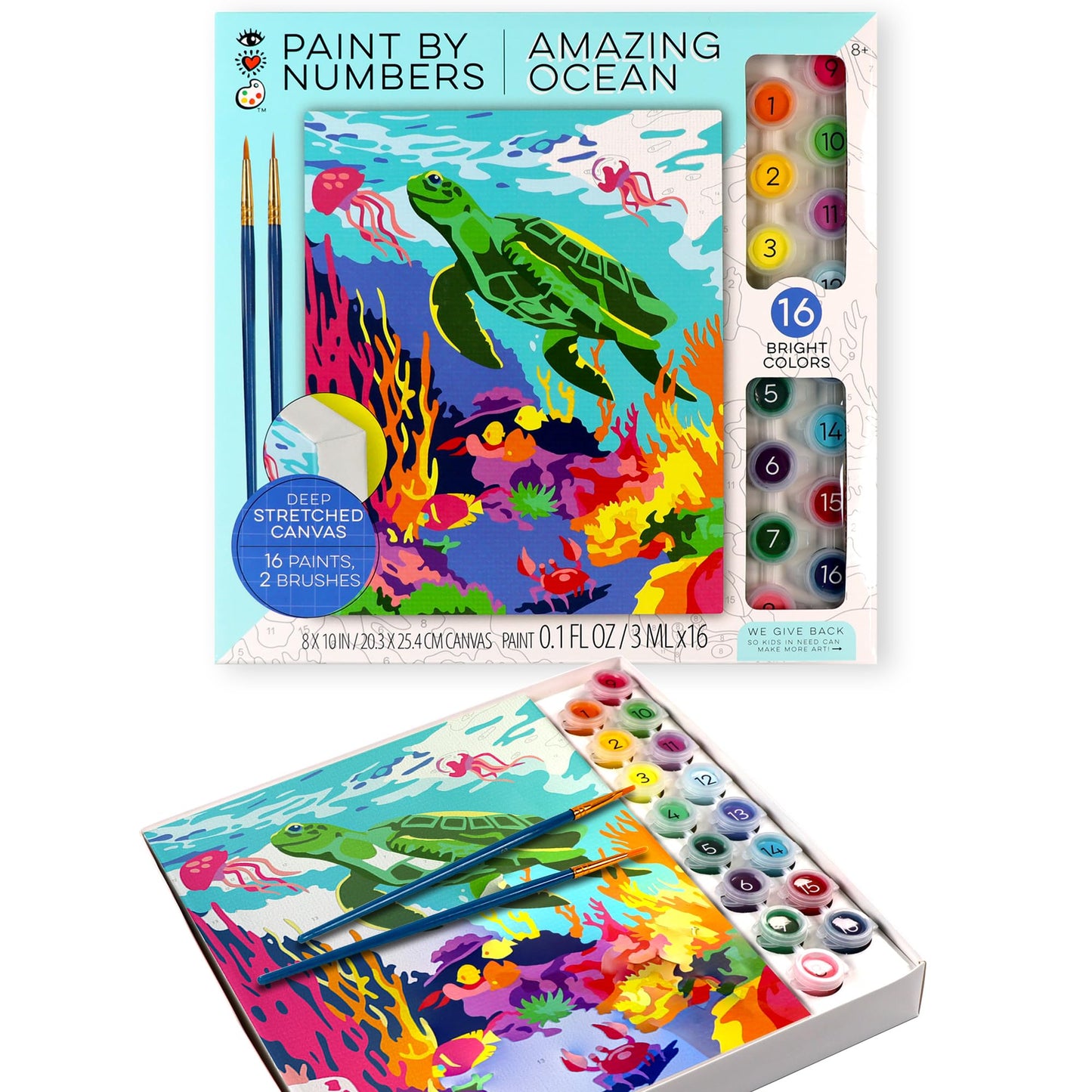 Bright Stripes Paint by Numbers Kit for Kids: Easy to Follow Paint by Numbers Canvas with Frame Kids Paint Kit (Amazing Ocean)