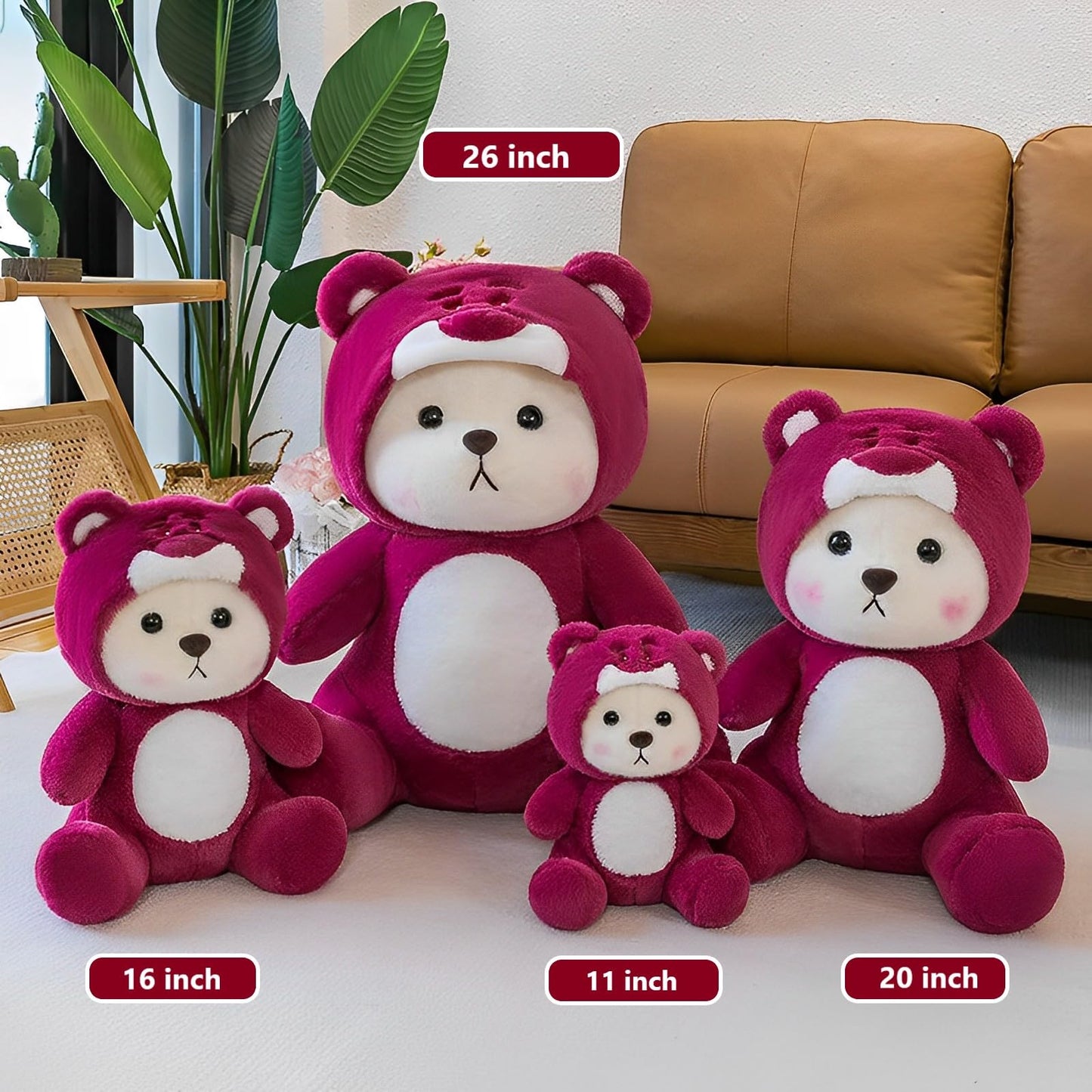 Bilibang Cartoon Plush Teddy Bear Toy, 11" Cotton, Pink Strawberry Bear, Removable Stitchhat