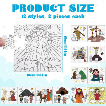 Xbaiyanr 24 Pack Christian Easter Color Your Own Jigsaw Puzzles For Kids,Jesus Easter Diy Paper Jigsaw For Jesus Sunday School C